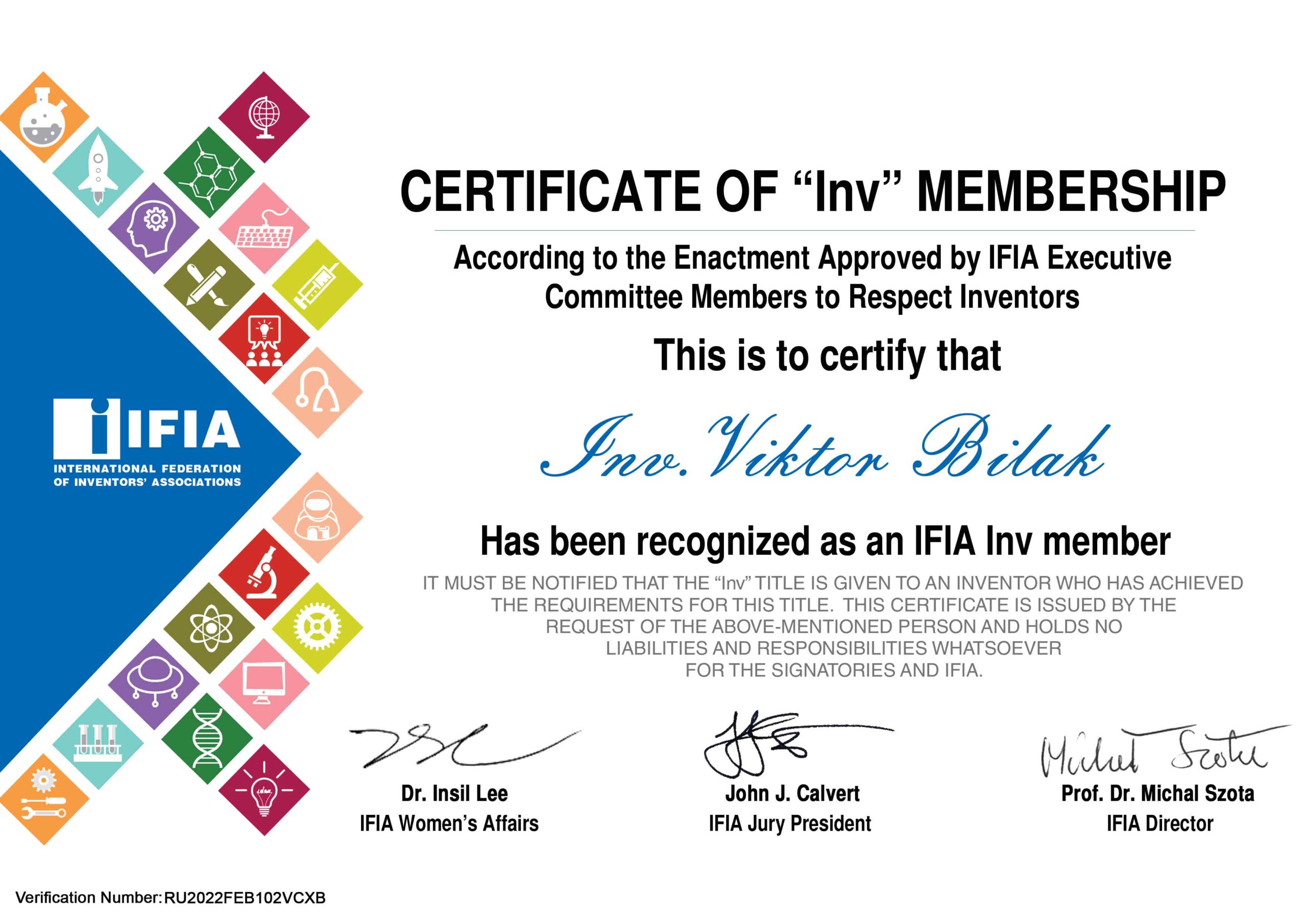 IFIA Inv member, International Federation of Inventors' Associations, Geneva, Switzerland